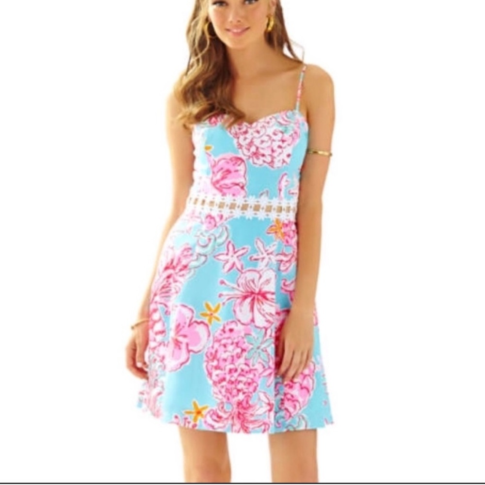 NWT Lilly Pulitzer Lenore mini Dress Blue pink Lolita with sunflow size 0 - Picture 1 of 12
